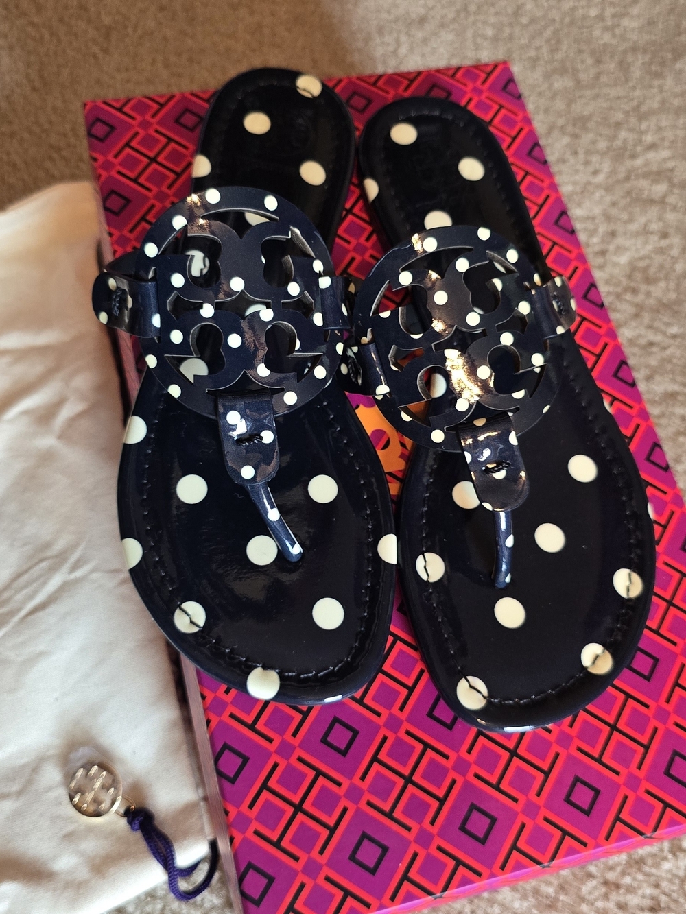 Tory Burch Navy Classic Dot Printed Pattern Box